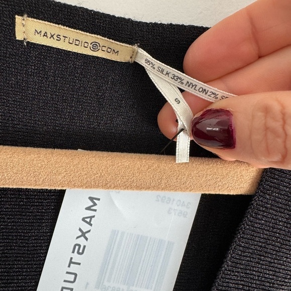 NWT Max Studio Black Bodycon Split Sleeve Knit Top Silk Blend Stretch Blouse Sm - Picture 6 of 9